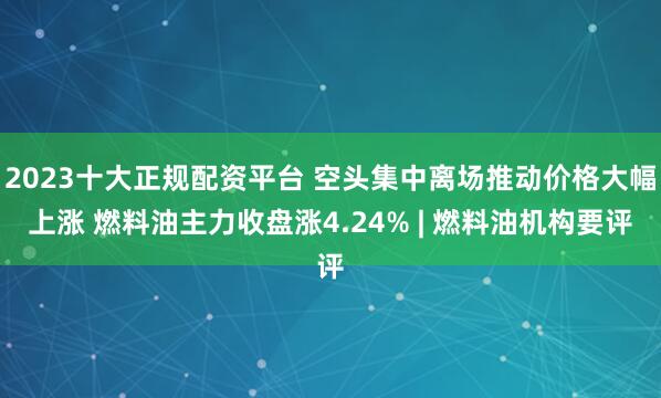 2023十大正规配资平台 空头集中离场推动价格大幅上涨 燃料油主力收盘涨4.24% | 燃料油机构要评